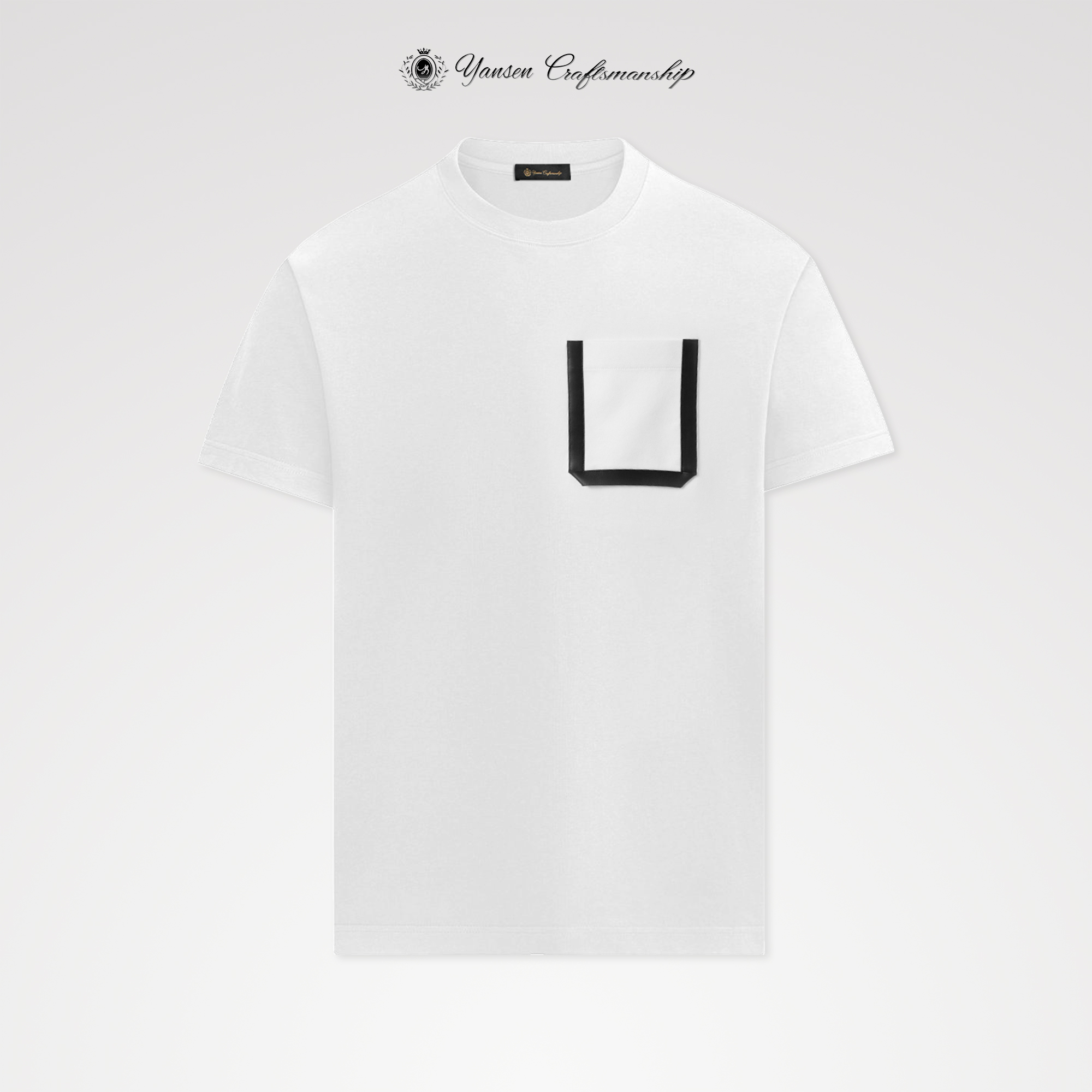 "黑标"极简皮质口袋装饰索罗娜定制面料圆领短袖T恤 KS01