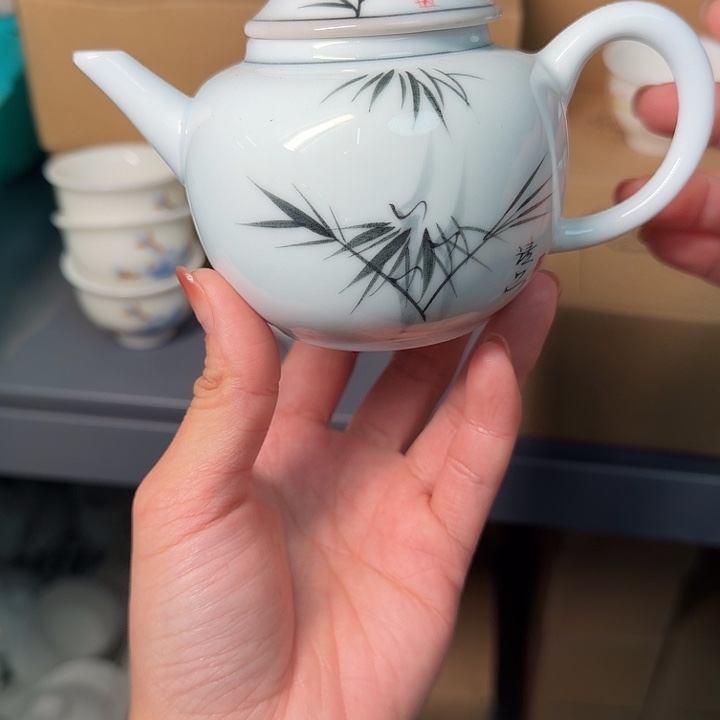 微瑕老物件影青系列泡茶壶文竹