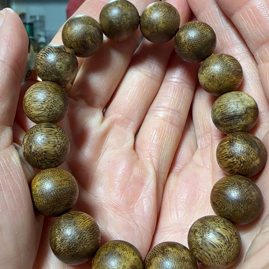 沉香木手串绿奇楠沉香圆珠单圈手串14克+