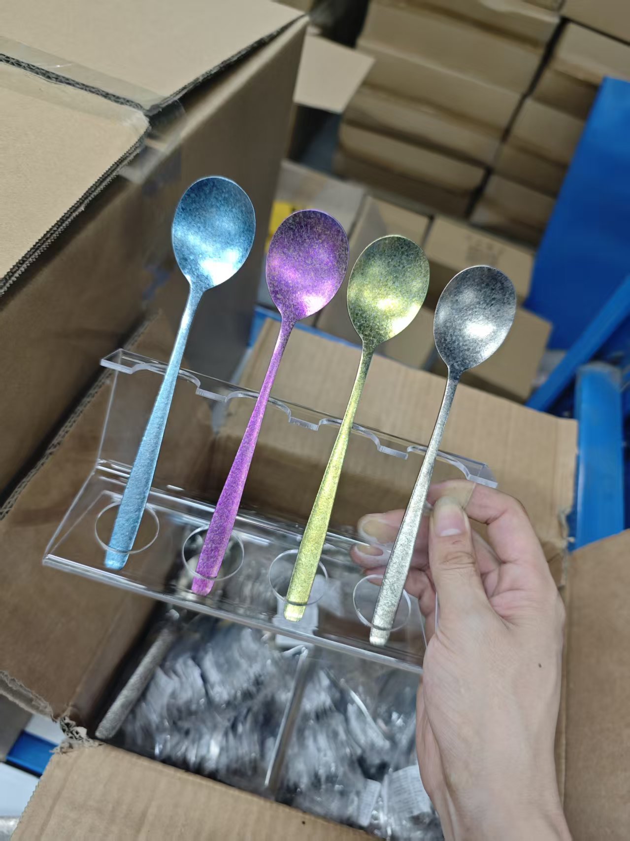 纯钛长柄饭勺子商用酒店勺子汤勺结晶冰花家用饭勺露营汤匙钛调羹