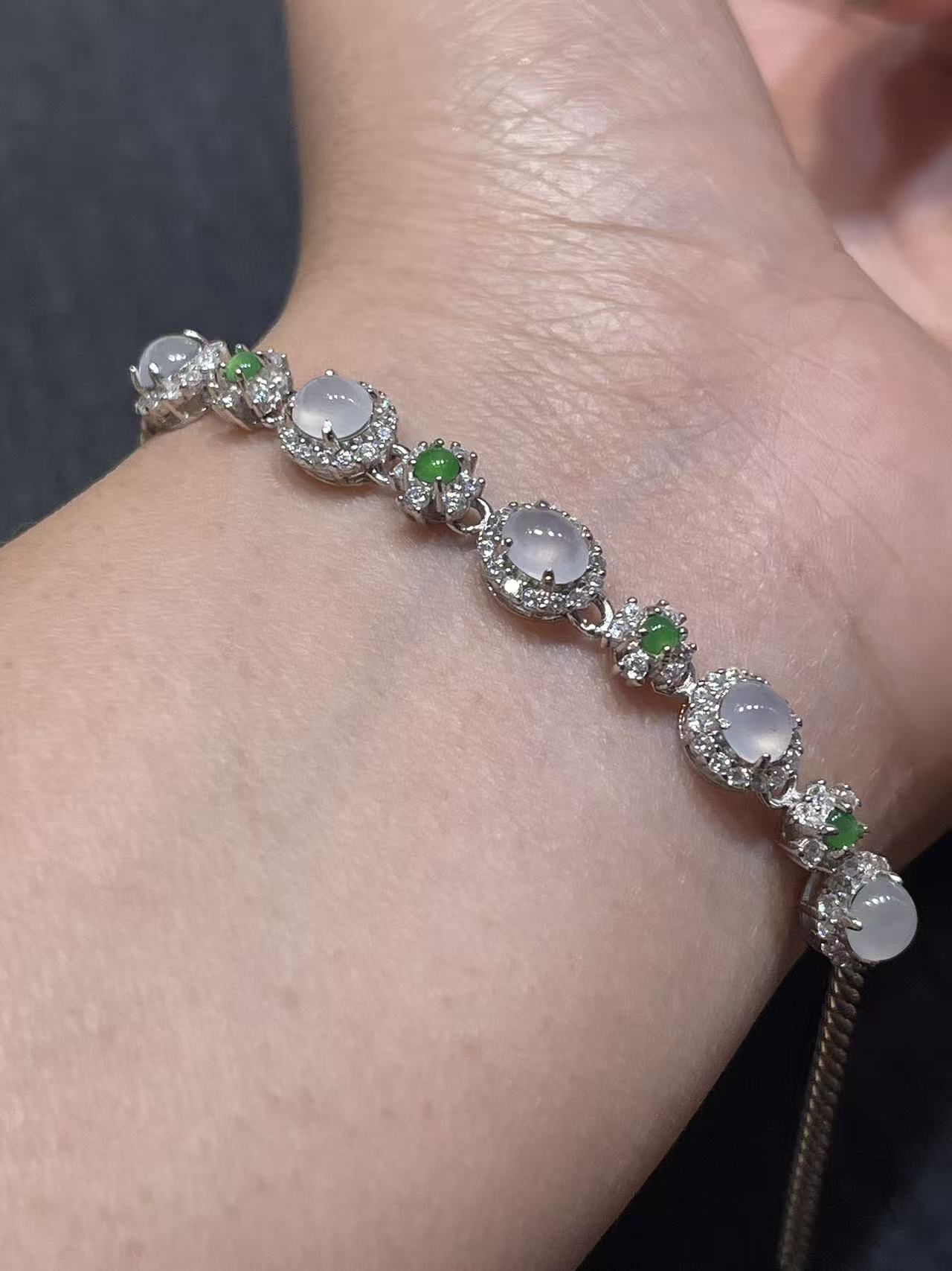 925银镶白冰缅甸翡翠定制手链