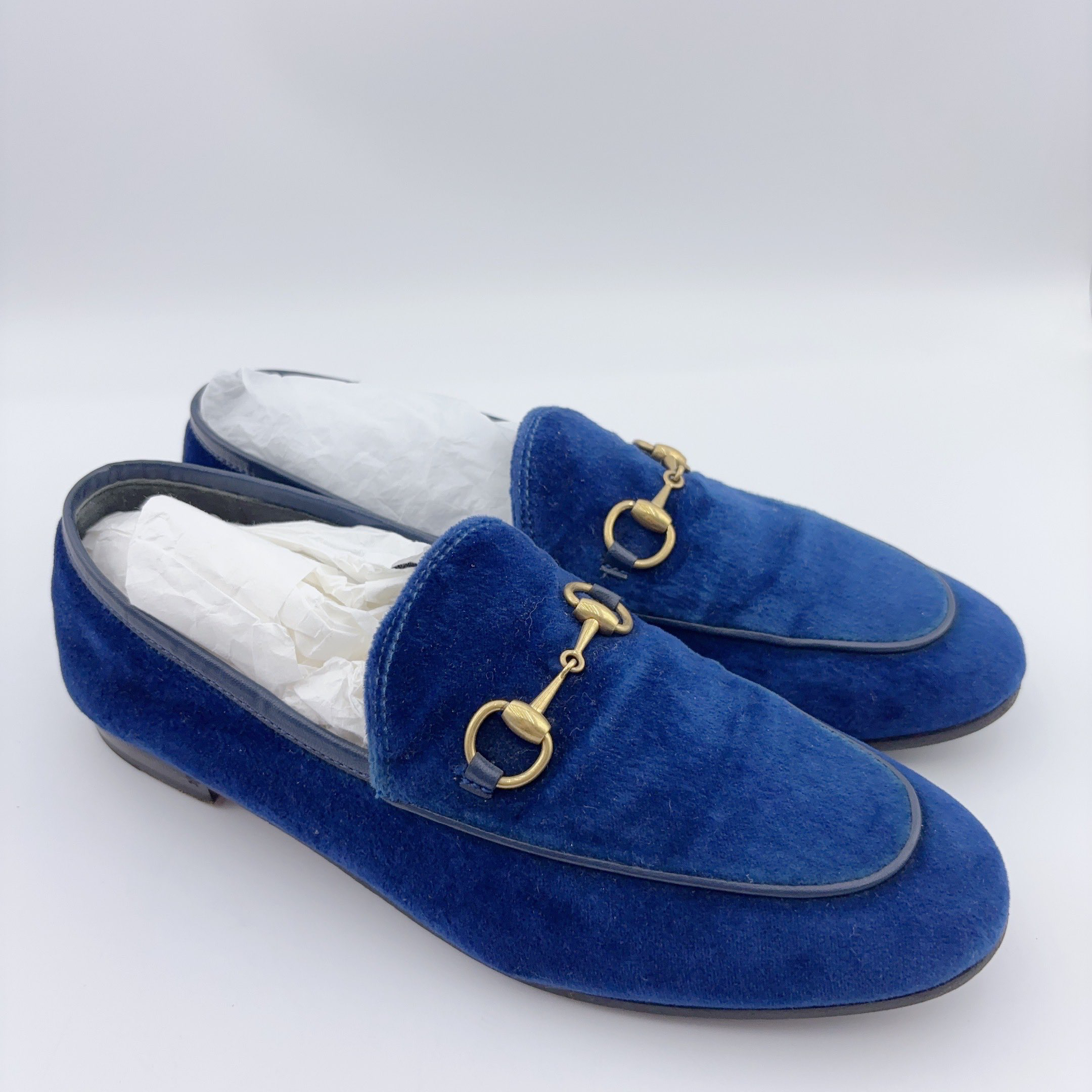 95新 GUCCI/古驰 37.5码/蓝色麂皮马衔扣小单鞋/01051
