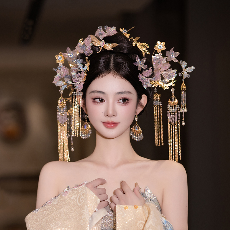 合金婚庆饰品 新娘减龄古风浅色唯美新中式秀禾发簪晨袍配饰G0242