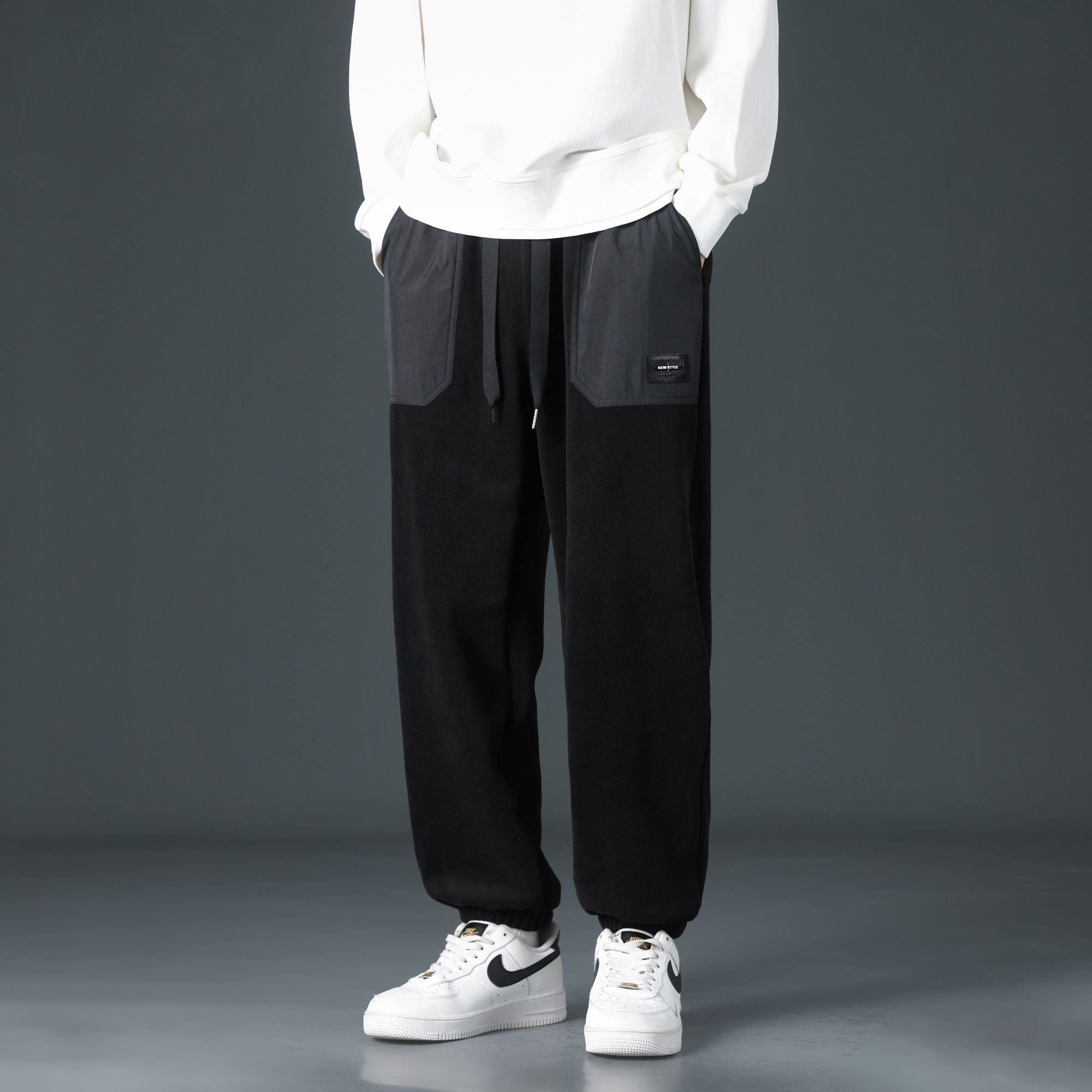 潮防风免烫冬季休闲裤百搭长裤运动男装宽松春秋潮流直筒束脚裤