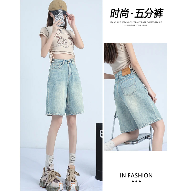 7261 W【送腰带】轻薄复古五分牛仔短裤女2025夏季新款夏天薄款裤子