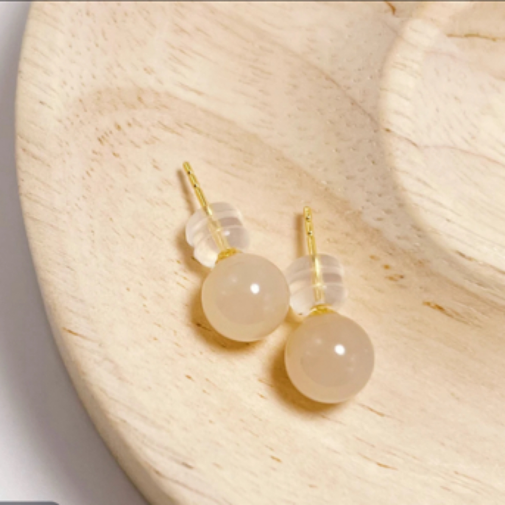 和田玉藕粉18k耳钉温柔女神必备款