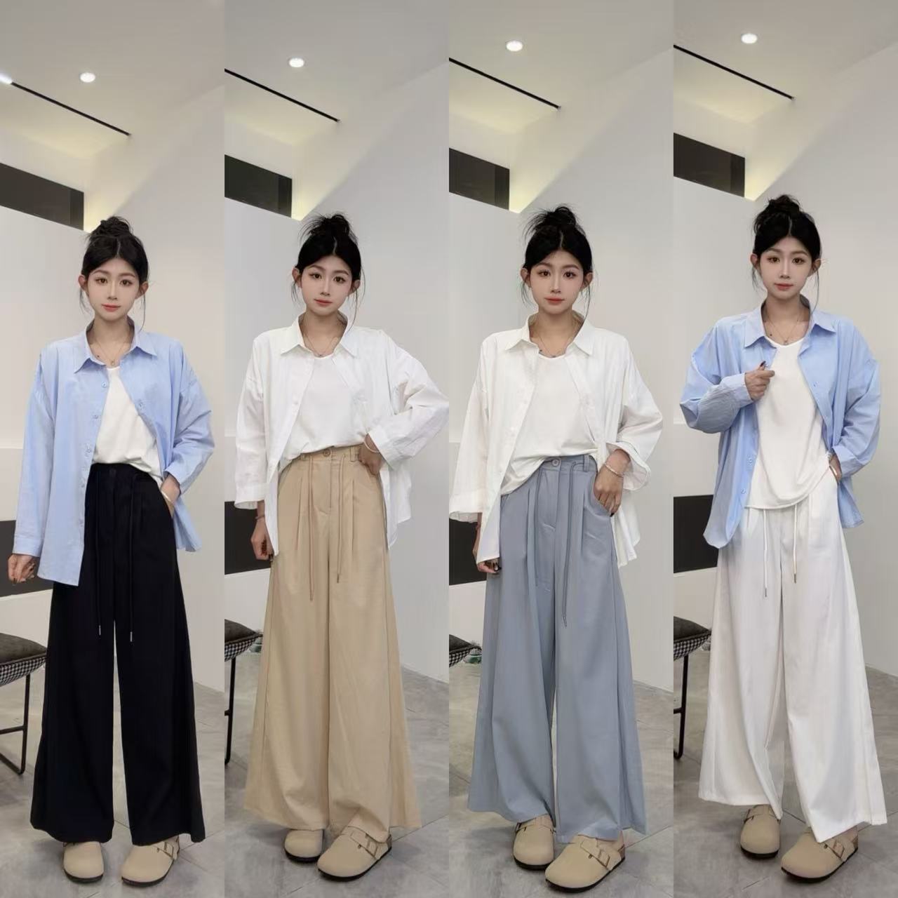 春夏新款时尚休闲禅意垂垂阔腿裤高腰百搭宽松韩版简约垂感9636