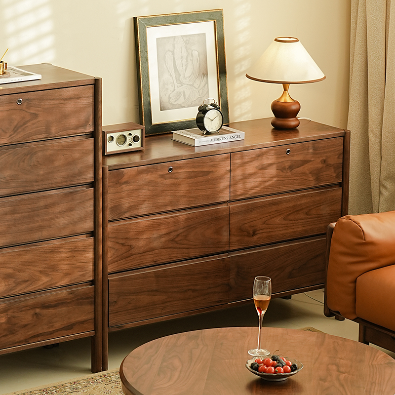 致典北美黑胡桃木指纹锁六斗柜现代简约客厅实木斗柜收纳柜储物柜