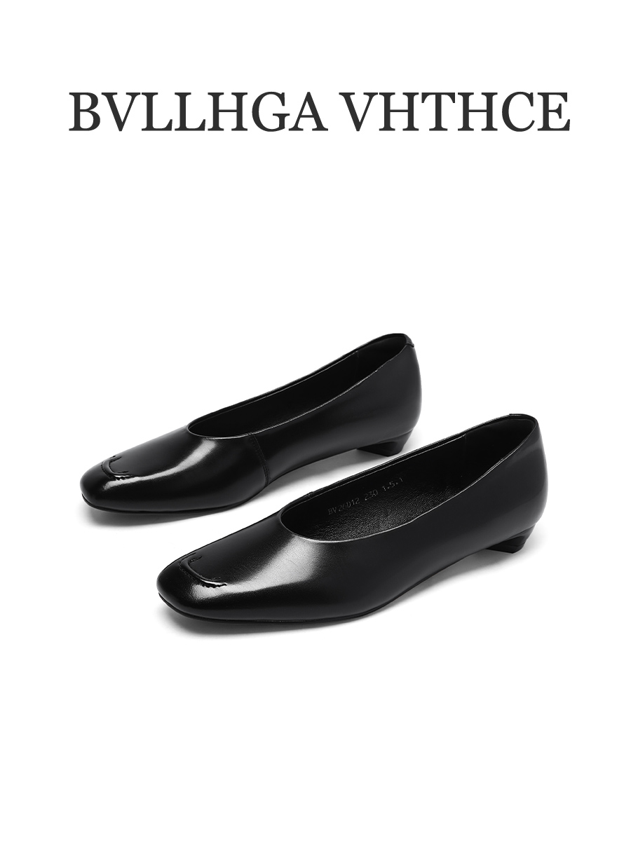 BV【芯片】新款法式小方头低跟时尚百搭商务真皮胎牛皮单鞋女D12