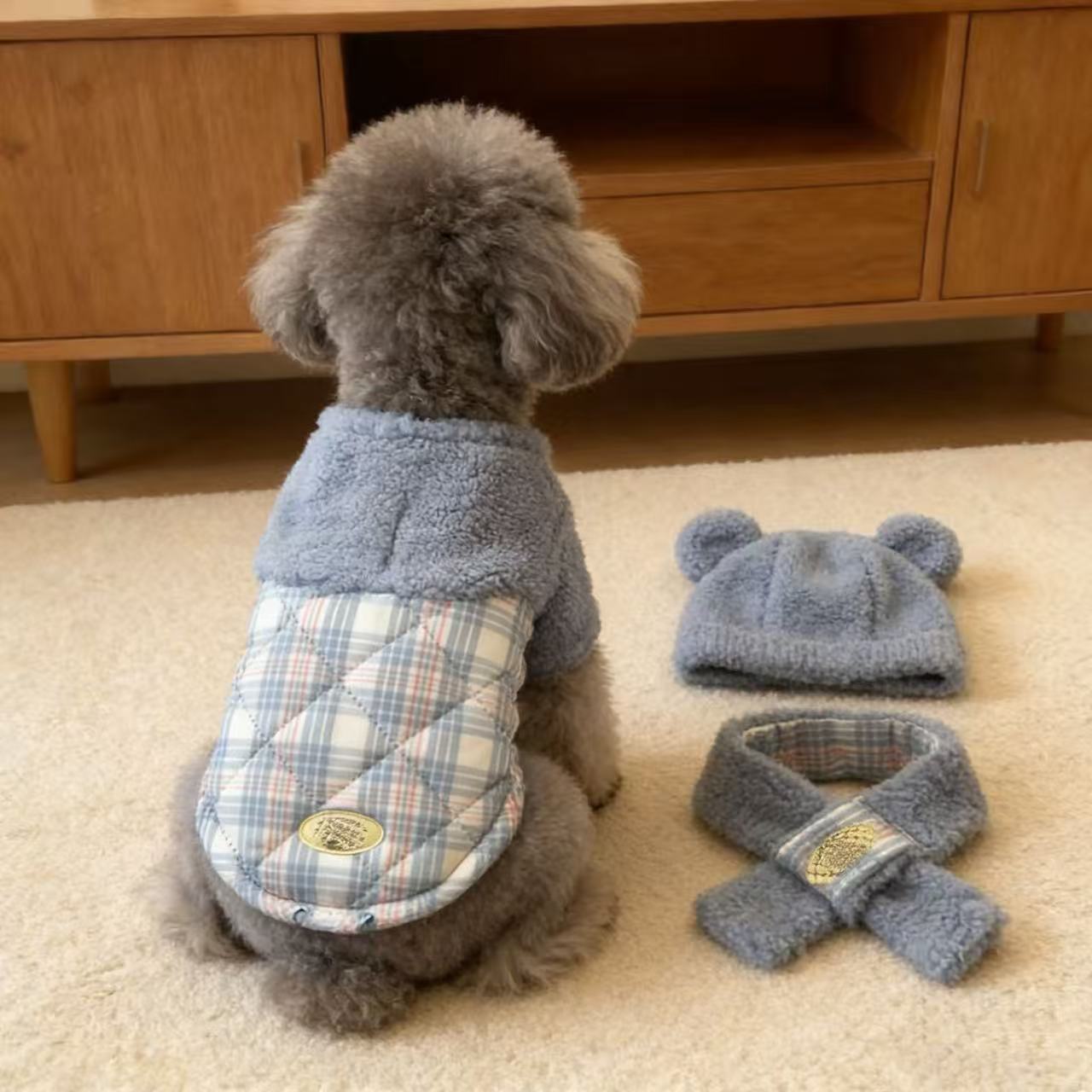狗狗秋冬保暖马甲帽子加厚棉服洋气外出背心博美比熊雪纳瑞小型犬