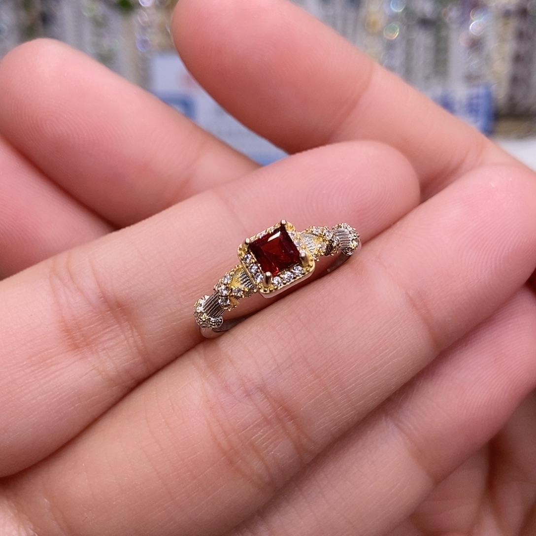 石榴石银S925镶嵌戒指