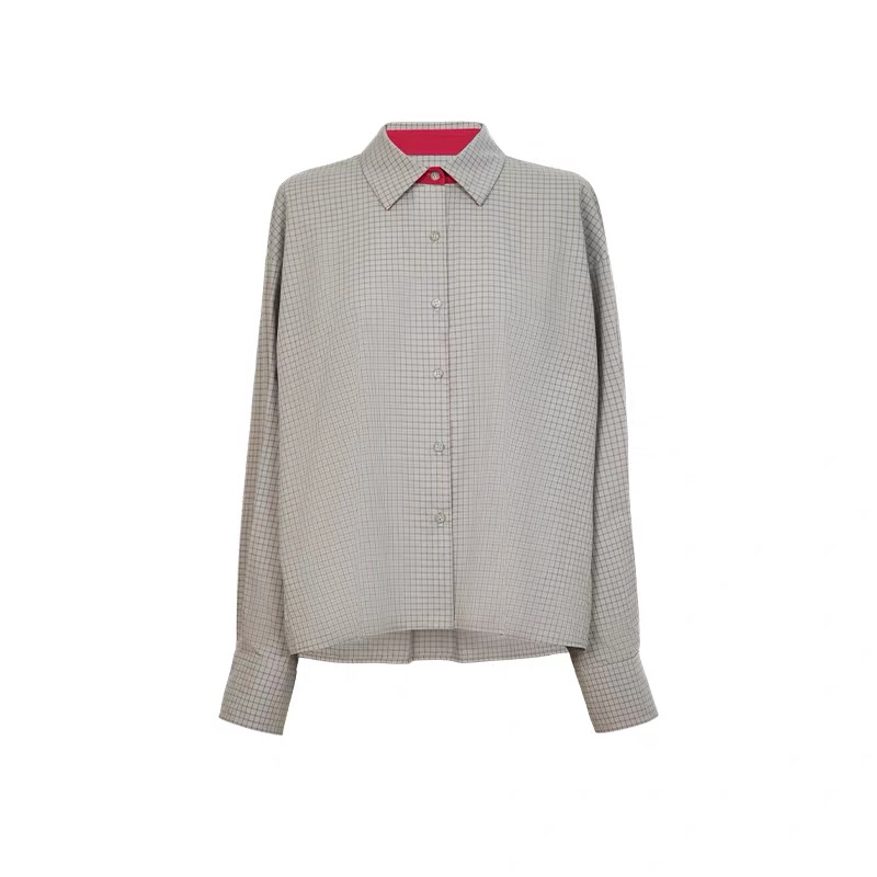 春季格纹辣妹风衬衣拼接女士女装秋冬ZX-25-087