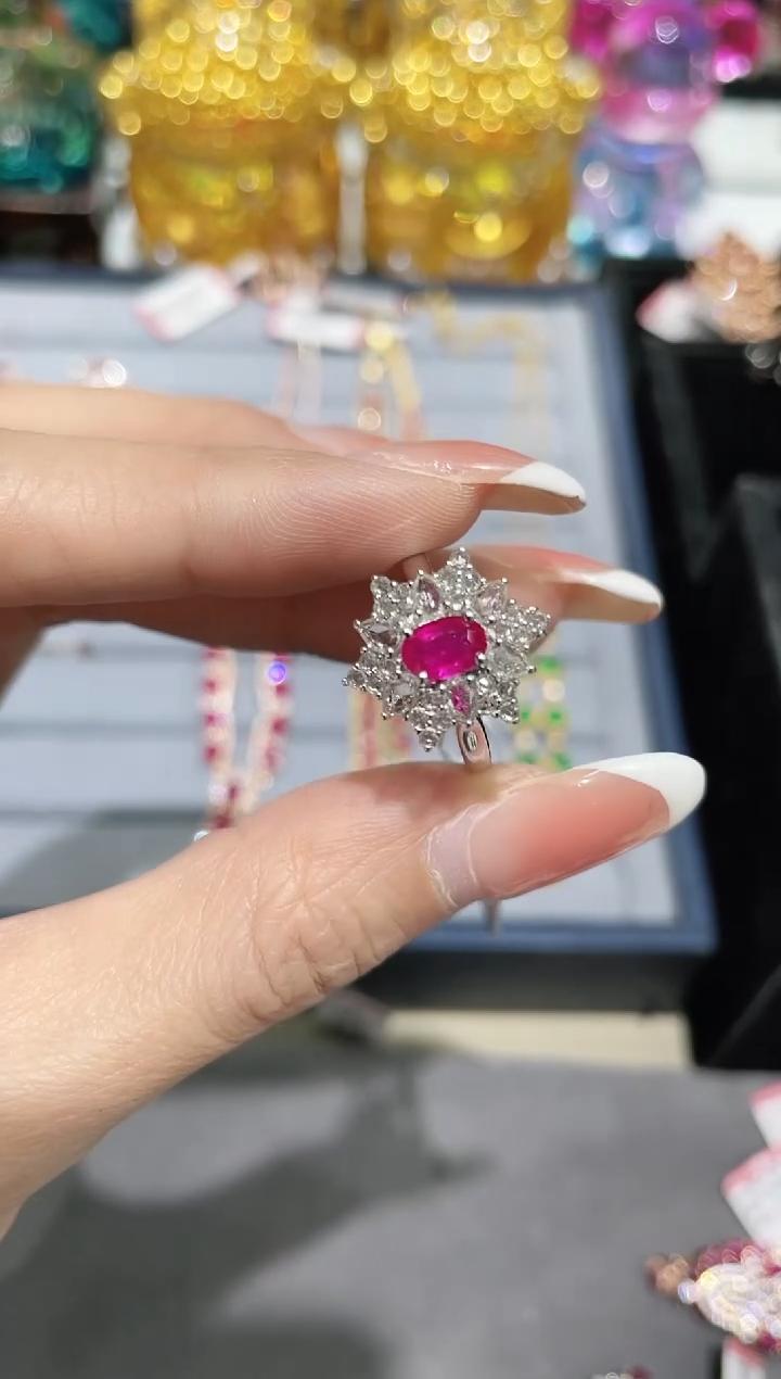 18K金镶嵌天然缅甸红宝石戒指两用款