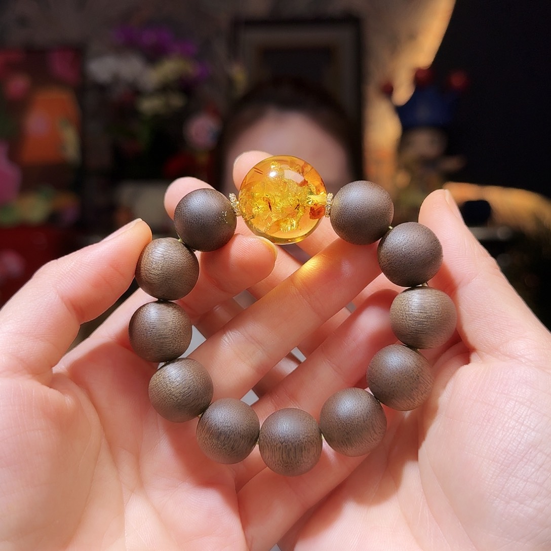 琥珀18K金镶嵌手链手串