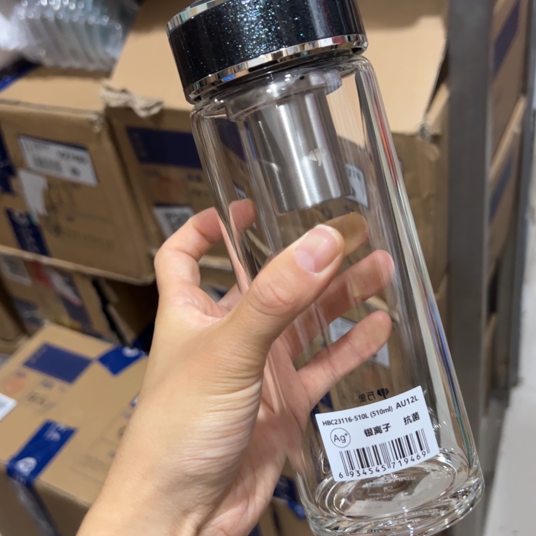 万象Au12银色单层烫手玻璃杯抗菌呗510➕牛奶杯
