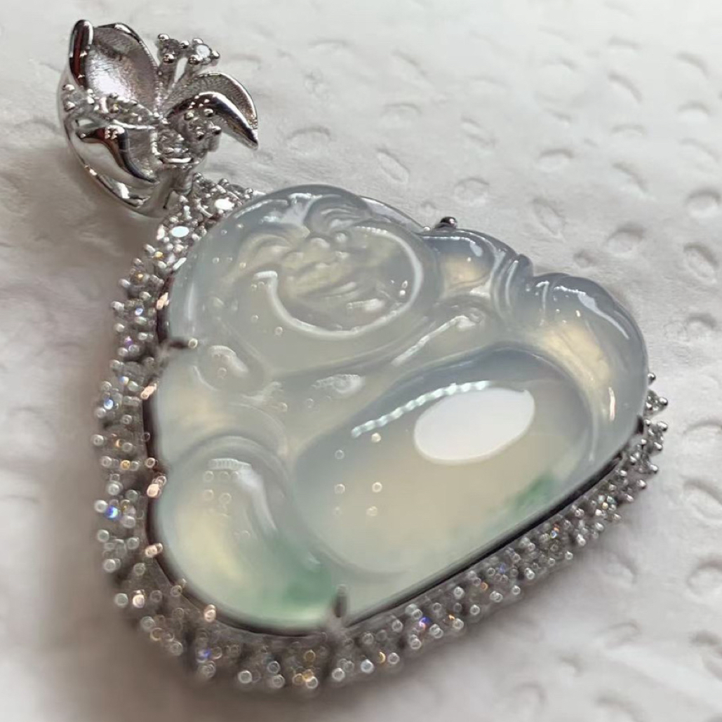 折后佛公 缅甸A货翡翠18K金南非钻石  36-32-11/20-28-5.5mm