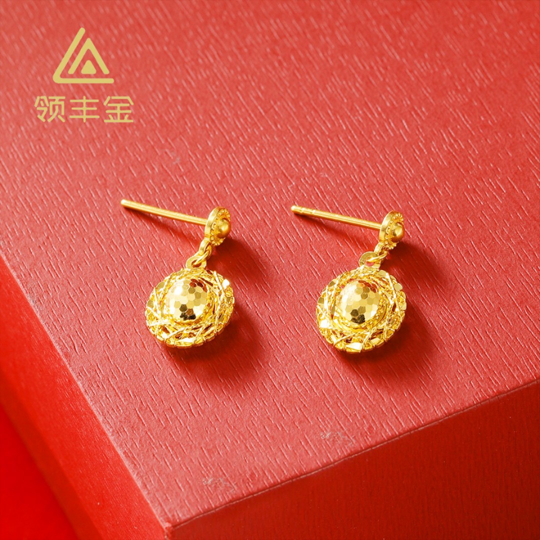 领丰金 5G黄金绕线鱼鳞鸽子蛋耳钉 黄金按克卖 HXE028原料金条#HX