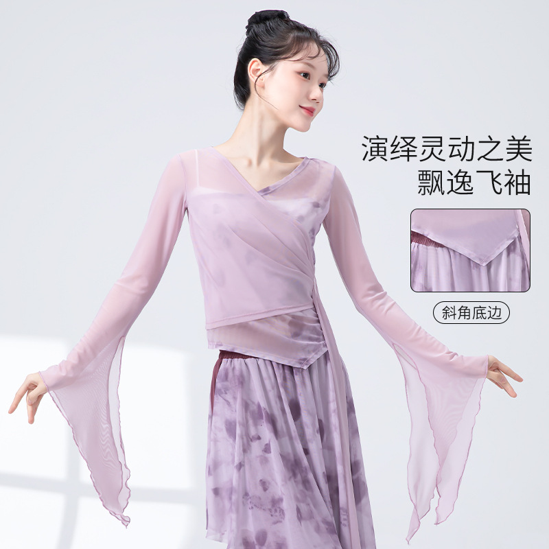 25618蹈服女国风晕染纱衣飘逸身韵弹力网纱衣练功服民族舞演出服