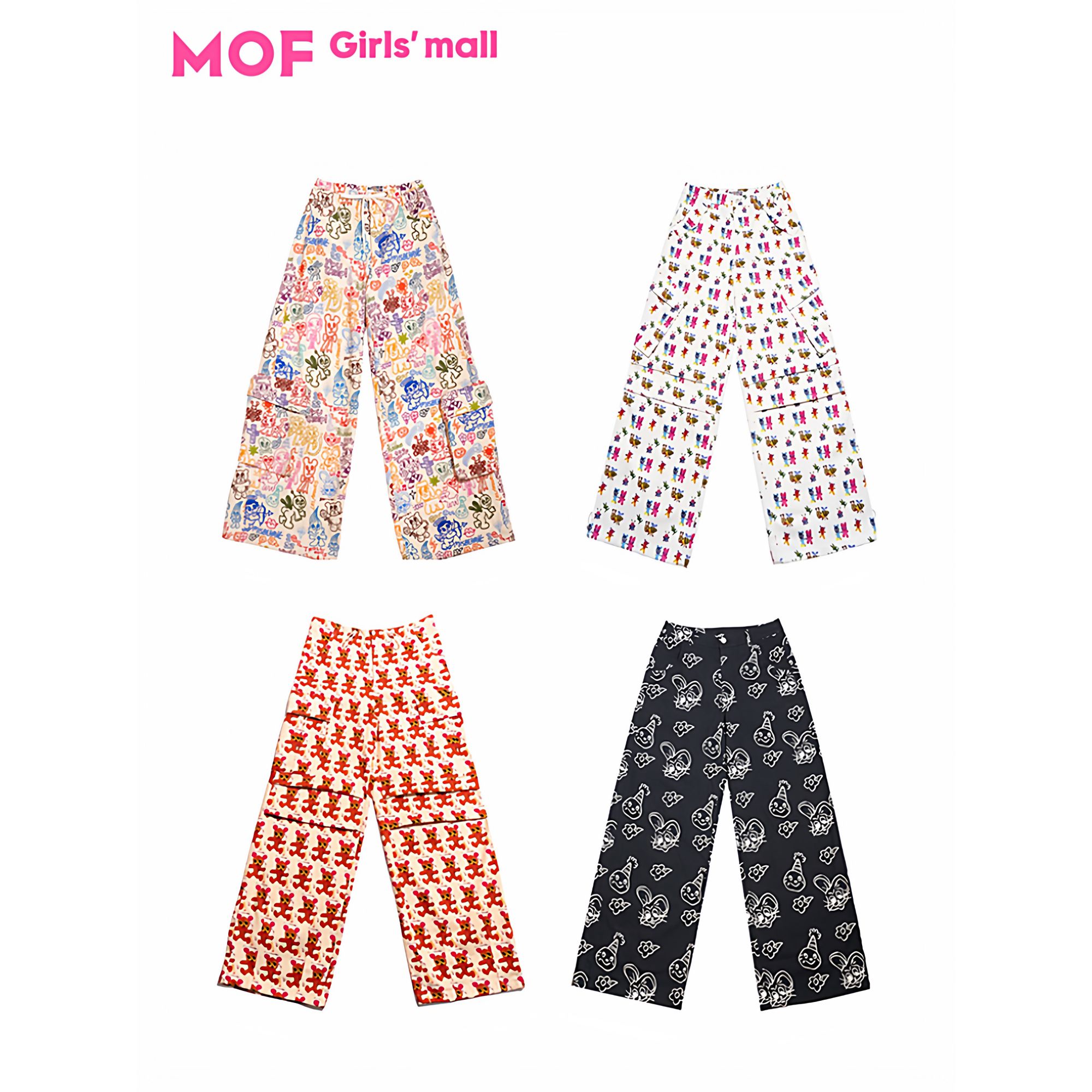 MOF少女百货 神裤系列 涂鸦裤新品花裤子工装裤 蝴蝶印花休闲裤