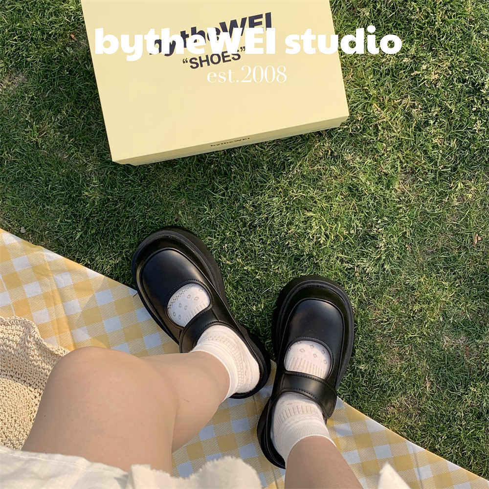 bytheWEI【松糕玛丽珍】6.5cm厚底一字带玛丽珍矮子乐懒人半拖鞋女