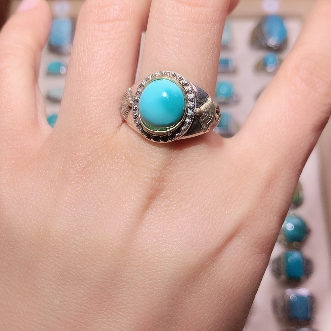 绿松石银S925镶嵌戒指