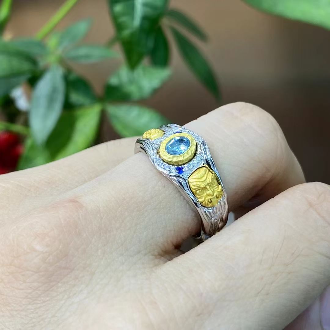 925银戒指 【藏玺·物与悟/缘】精工银饰镶嵌扎基拉姆戒指个性银指环