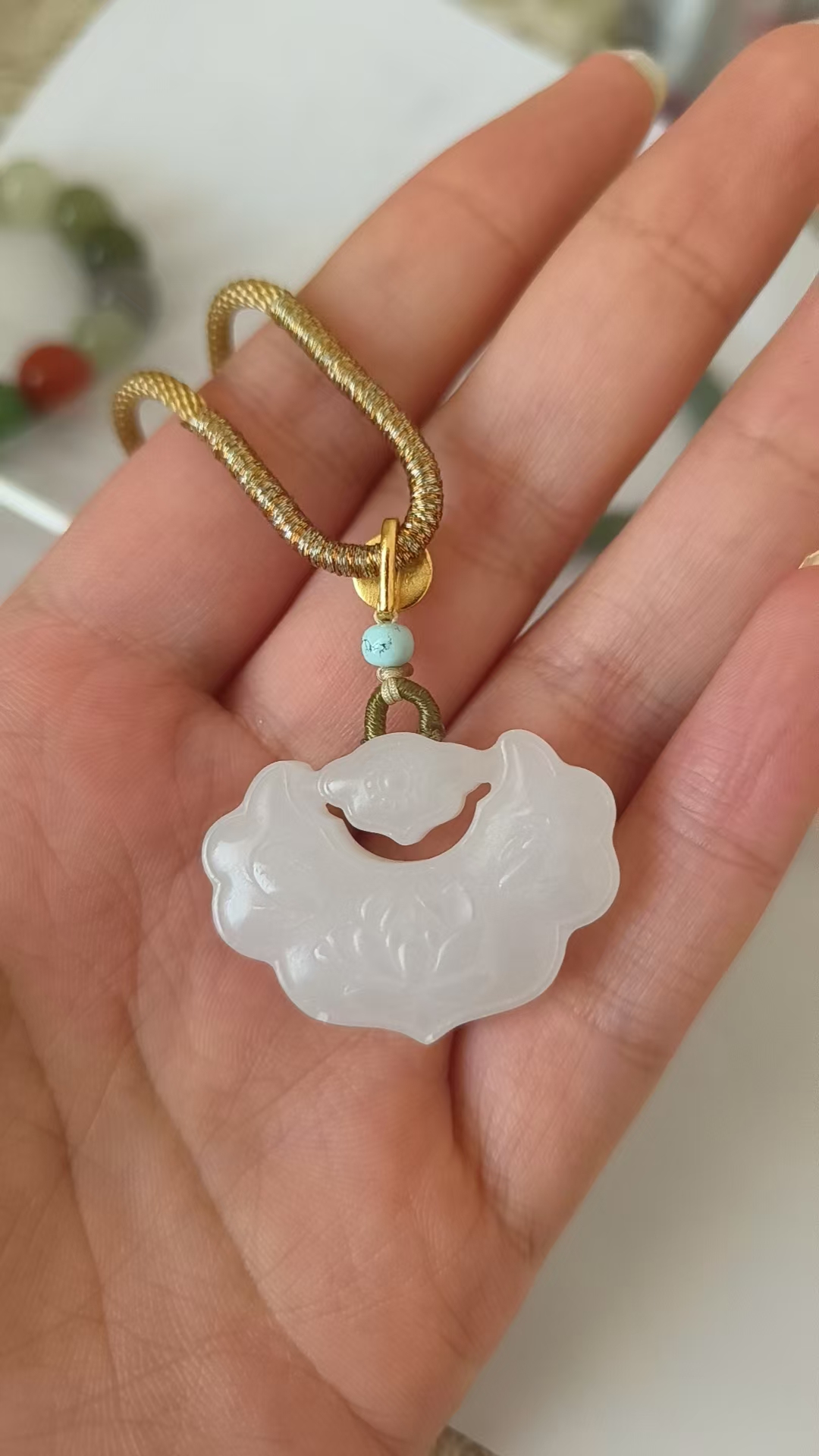 和田白玉母子锁DIY吊坠高级感高级感玉石