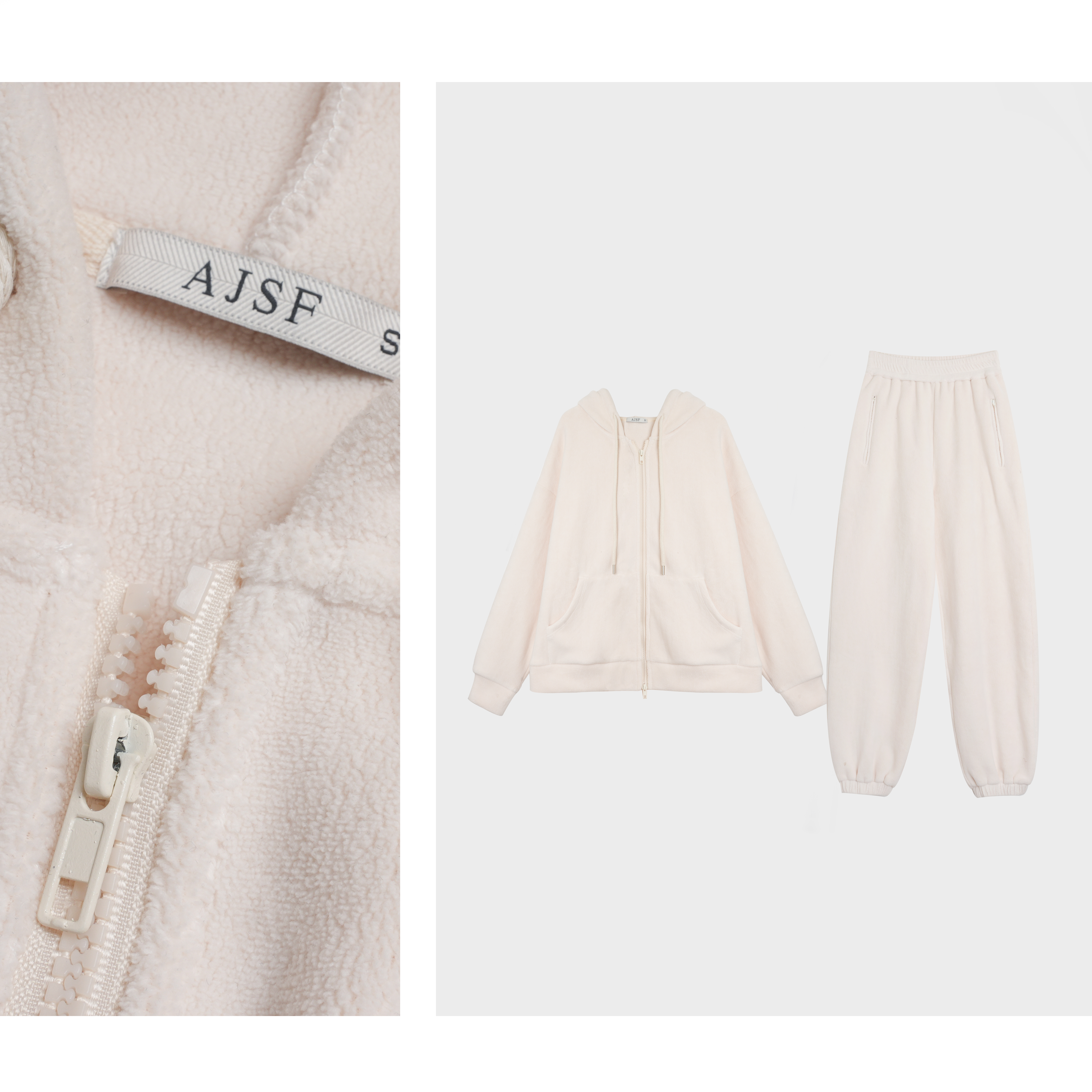 【泡芙奶盖】冬季连帽双面巴莉绒休闲保暖卫衣套装 - A7 