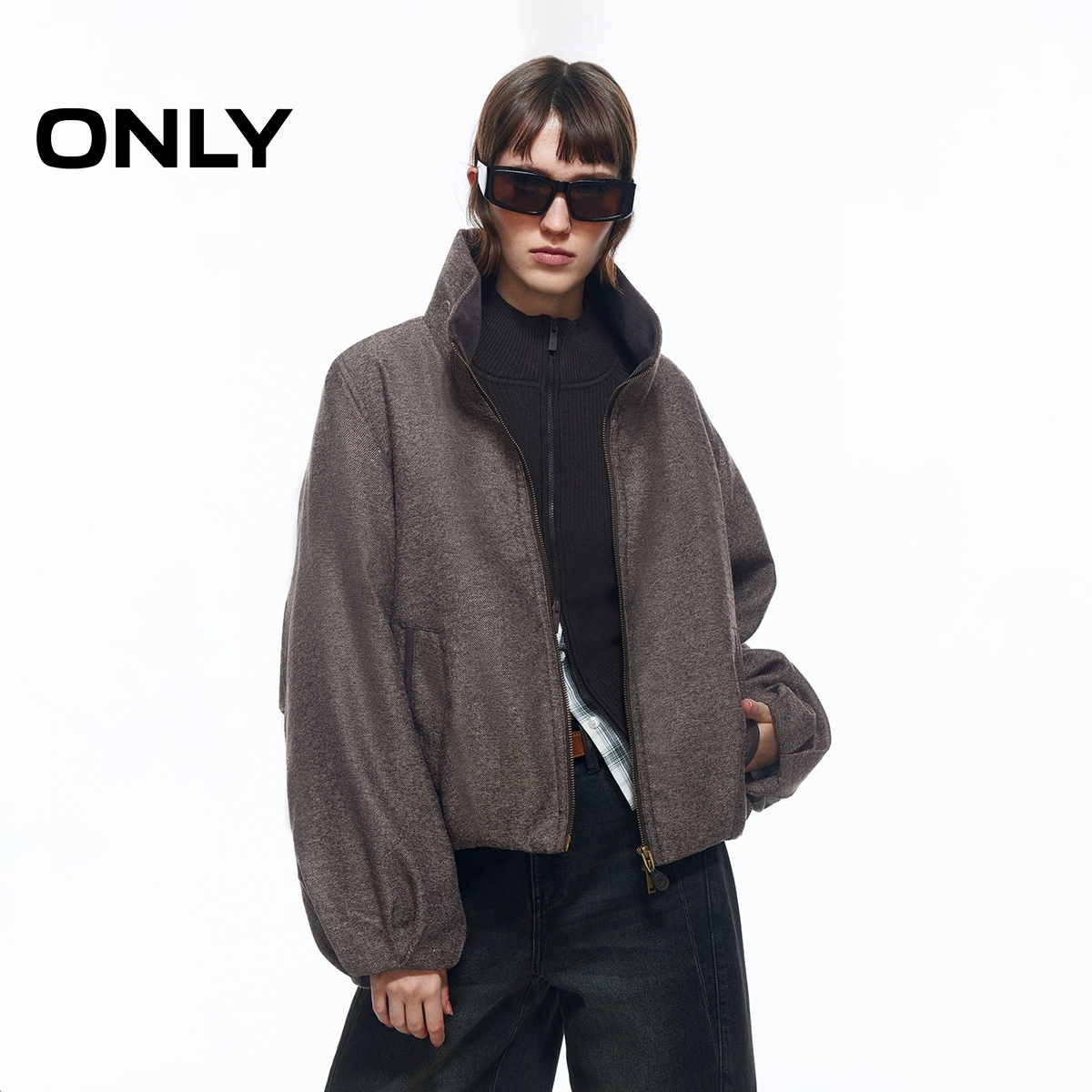 ONLY2026春季新款机能风保暖防风立领廓形正肩棉服女|126122004