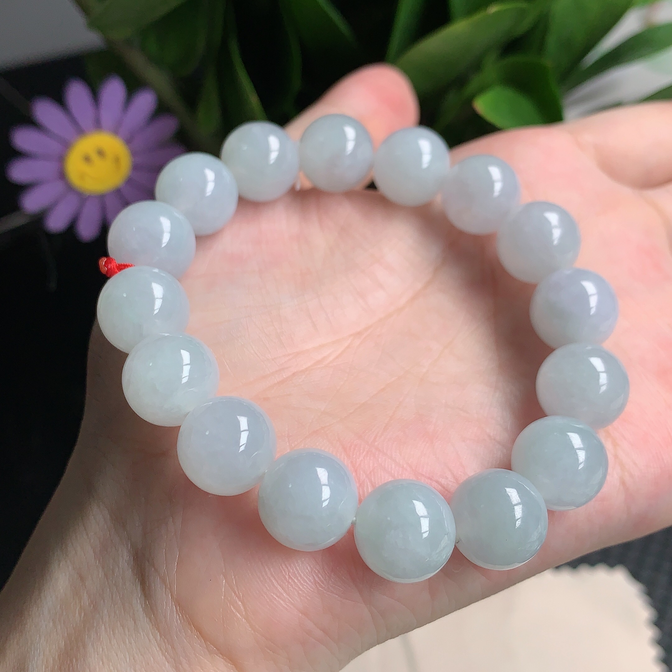 天然A货翡翠，冰润浅绿珠子手链 12.3mm0831好看水润百搭精美