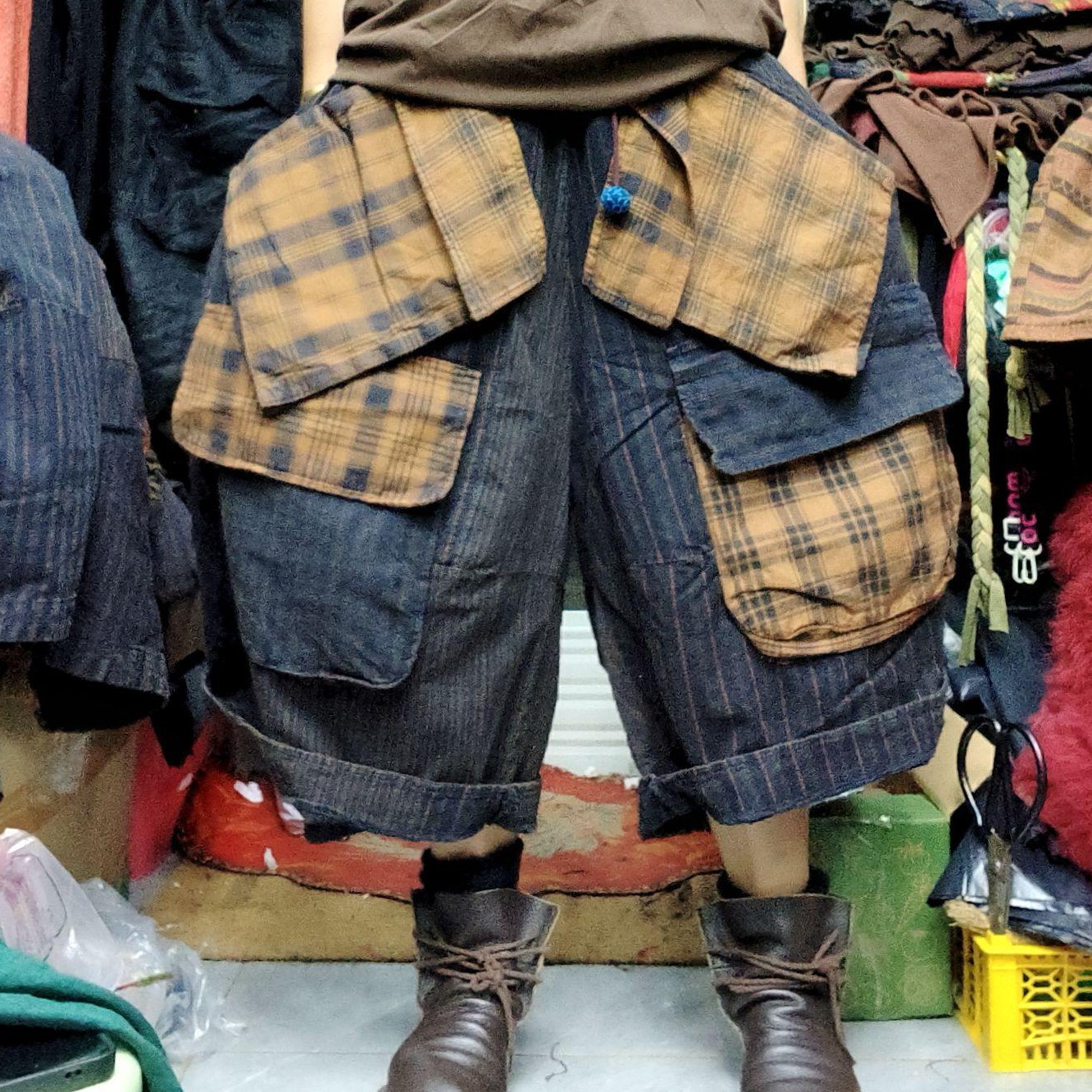 无吊牌老布拼接八个口袋双层叮当裤直播间自选条纹