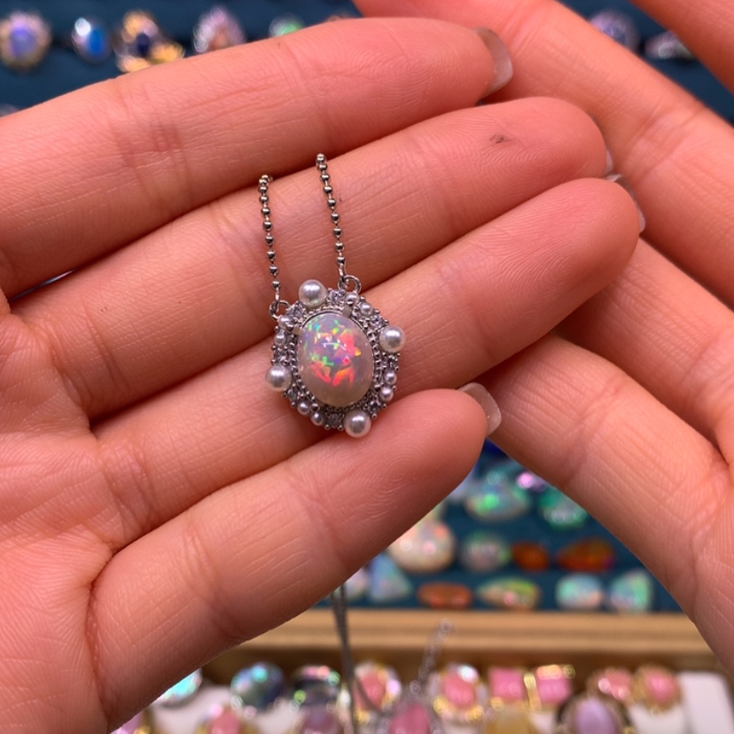 【闪购商品】欧泊项链裸石定制不退不换银S925镶嵌