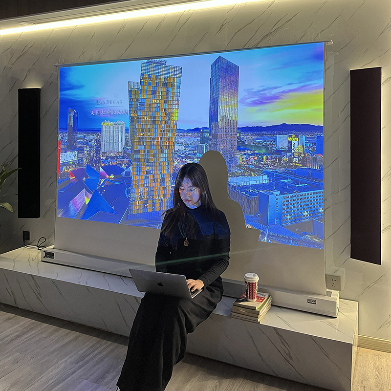 幕电动地升4k超高清智能语音升降布幕智能白天投影投影仪幕布