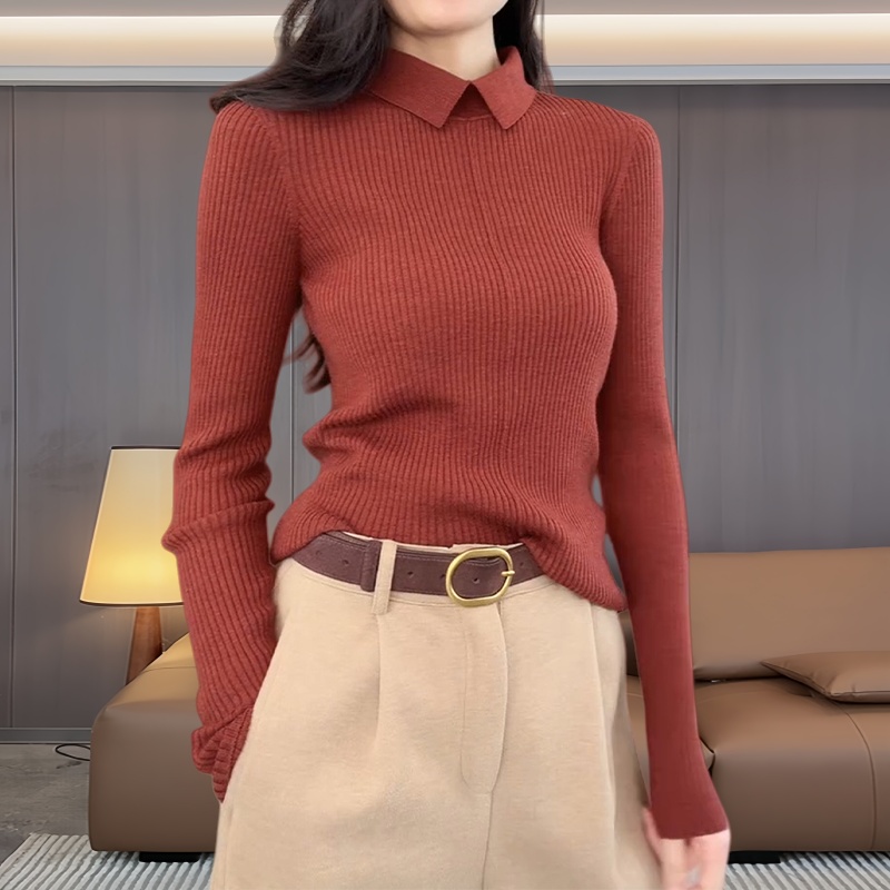 小众极简风坑条纹polo毛针织衫女春秋松弛软糯舒适收腰显瘦上衣