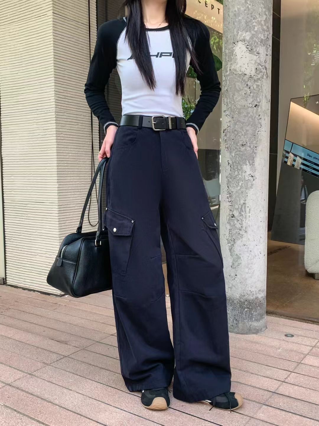 8852休闲裤常规长裤高腰牛仔裤直筒工装风嘻哈风运动显瘦