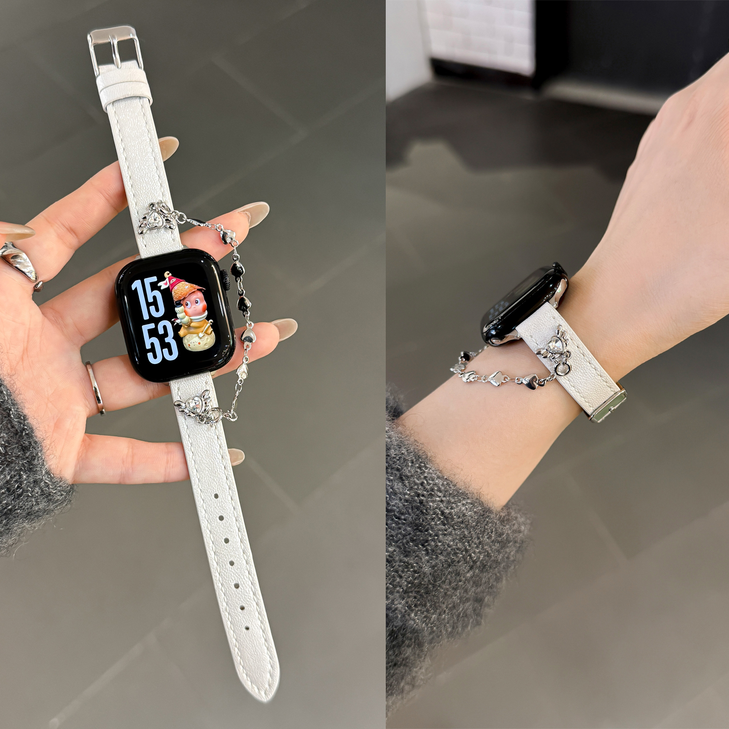 适用applewatch11代皮质表带iwatchs10爱心链s9高级女士s8新款se