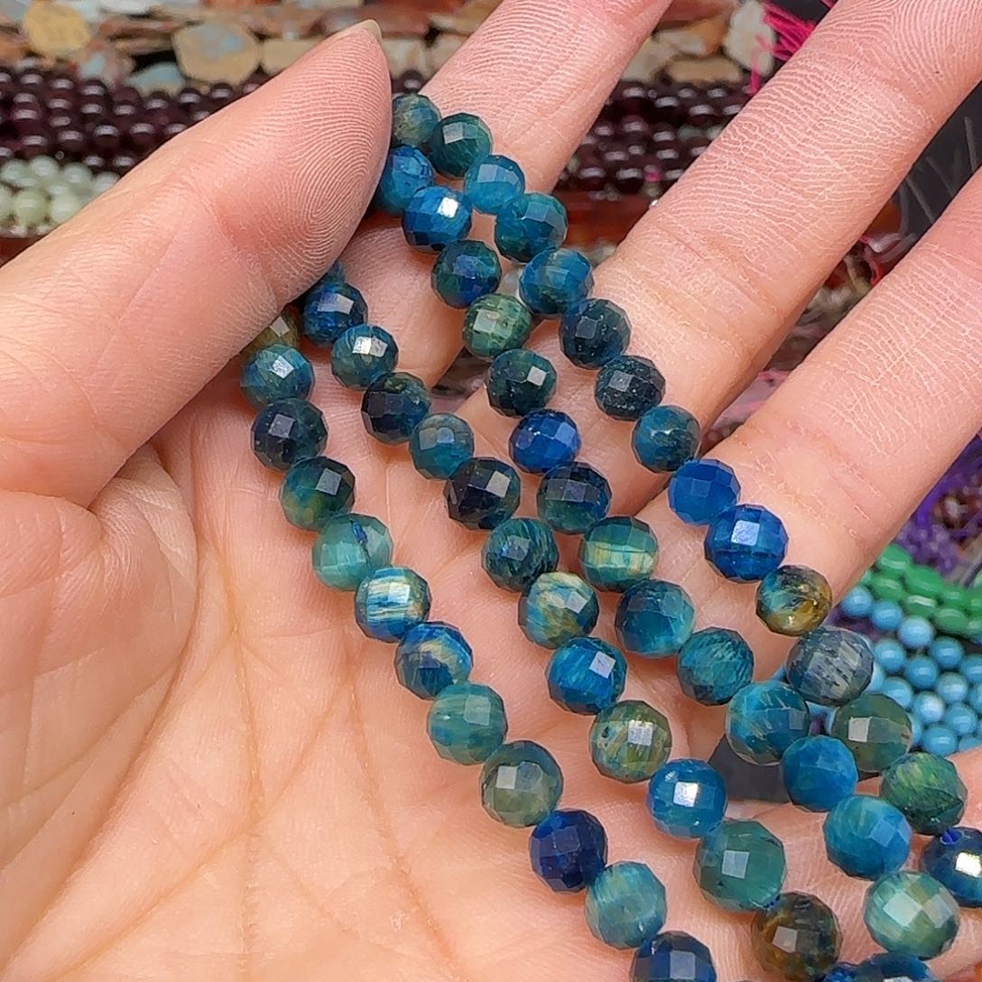 玛瑙/玉髓合金珠宝半成品金蓝虎眼6mm算盘切面一条