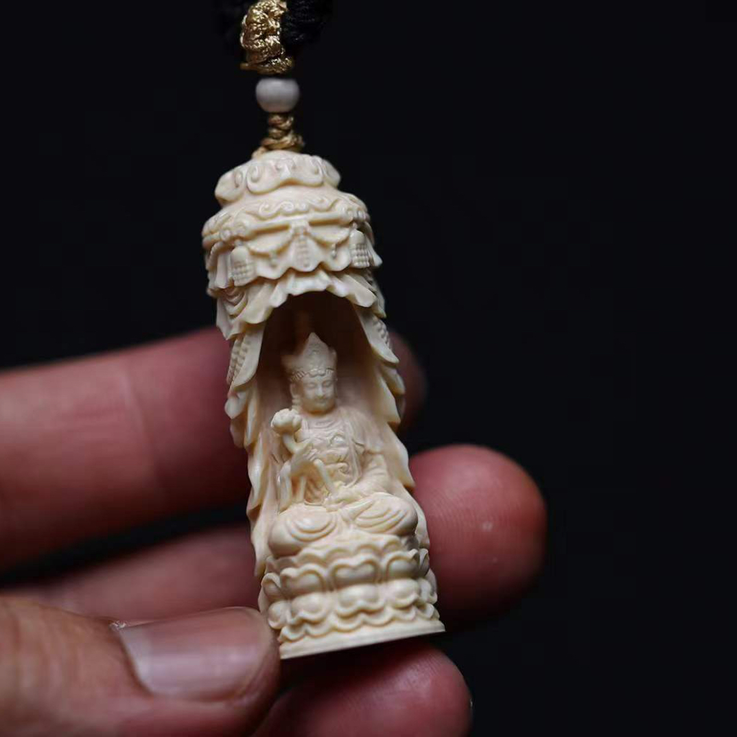 H17-39天然猛犸牙雕刻文殊菩萨 约17*48.5mm一物一图 支持鉴定