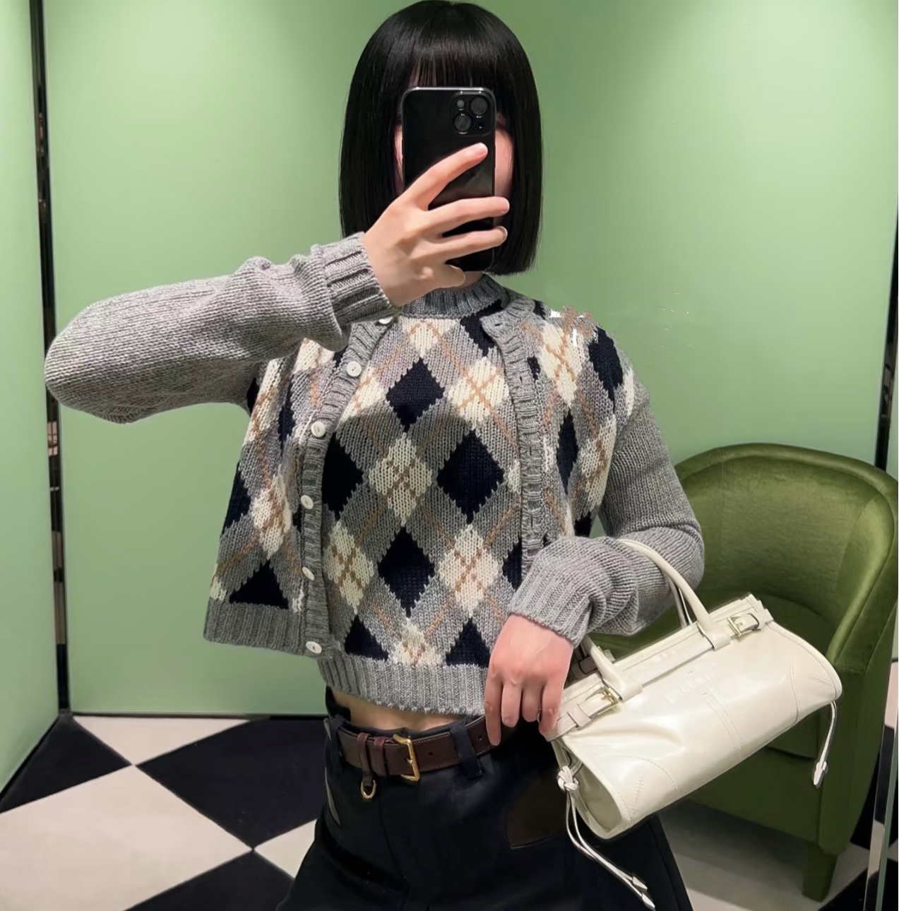 SANSIS  pprraa 学院风菱格毛针织衫 
