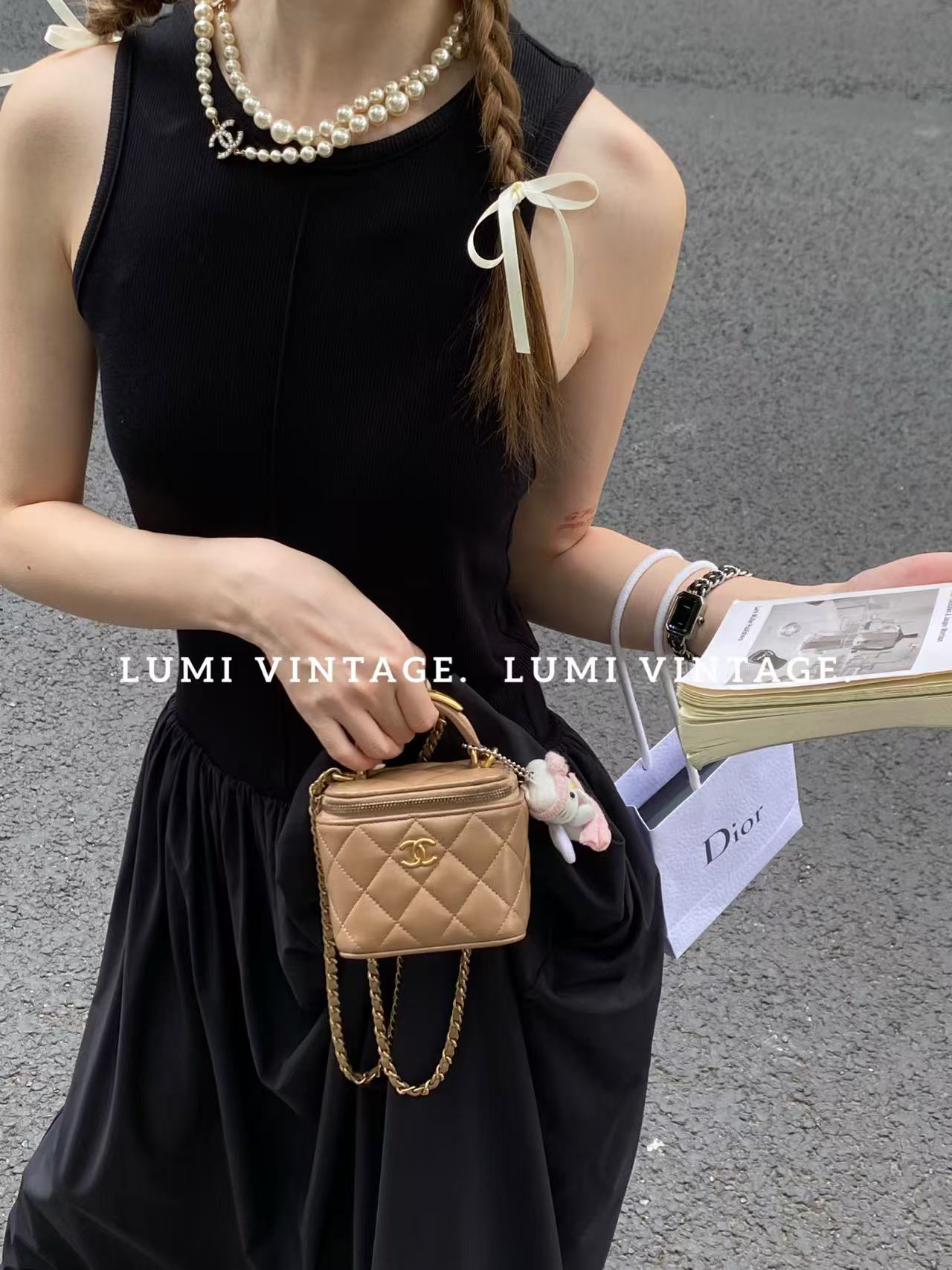 95新 Chanel/香奈儿 Lumi包展-奶茶色手柄盒子单肩包