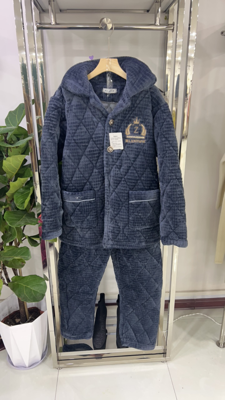 冬季男睡衣家居服套装连帽厚款加厚加绒男款休闲