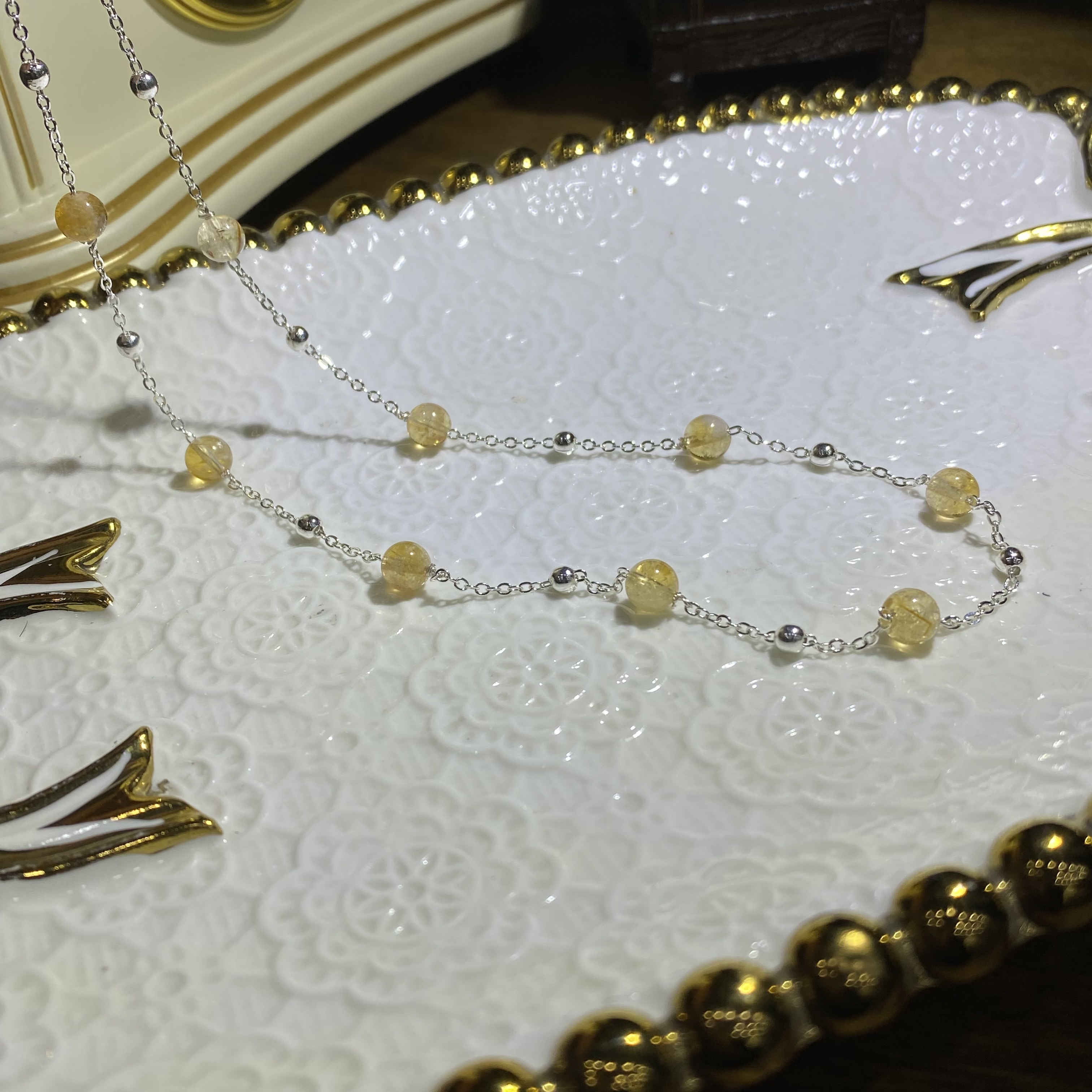 天然老矿料黄塔晶黄水晶满天星项链-多样性发其一V196