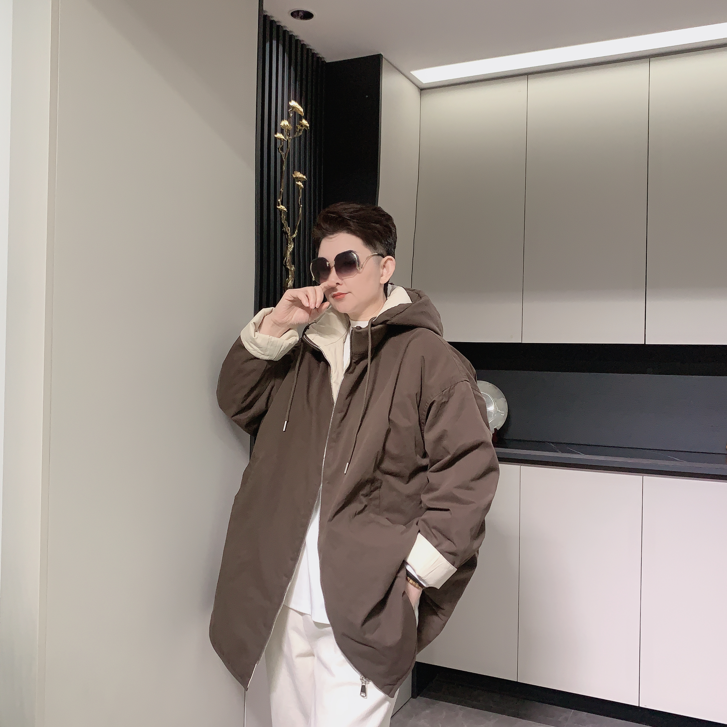 【六哥原创】2025设计款设计潮流帅气百搭拉链款连帽长款棉服外套