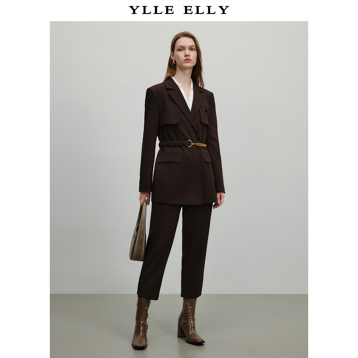 【小余专属】潮流气质西装外套女秋季可拆卸金属腰链造型感西服