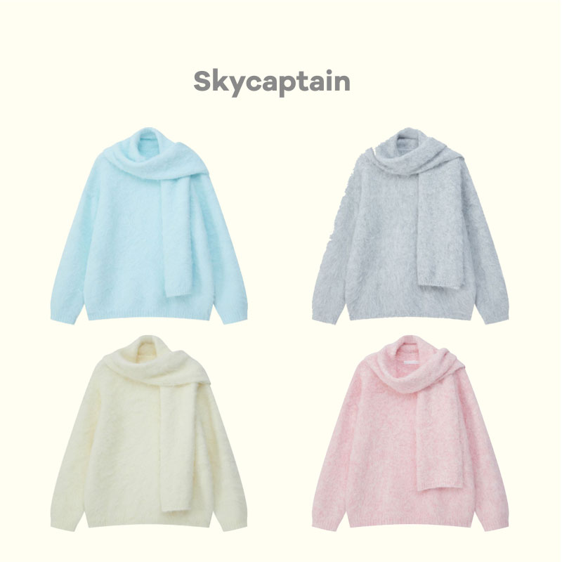 【HoorayLin】天空队长“云朵系列”四色定染拉毛毛衣（带围巾）#KK281