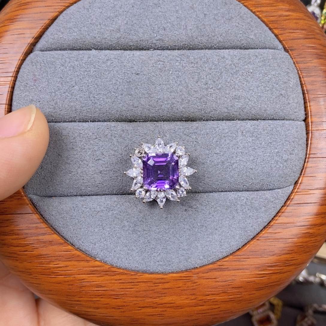 紫晶吊坠(不含链)银S925镶嵌方8