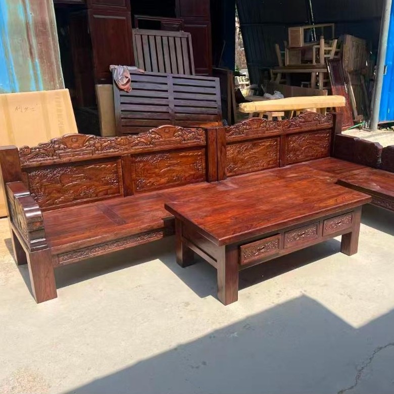 老榆木3米直排沙发+坐垫不要抱枕+140餐桌带4把椅子