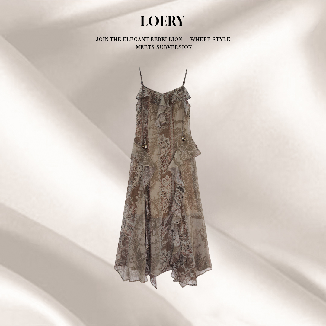 LOERY【希腊神话编号375】法式复古层次感荷叶边吊带连衣裙123955