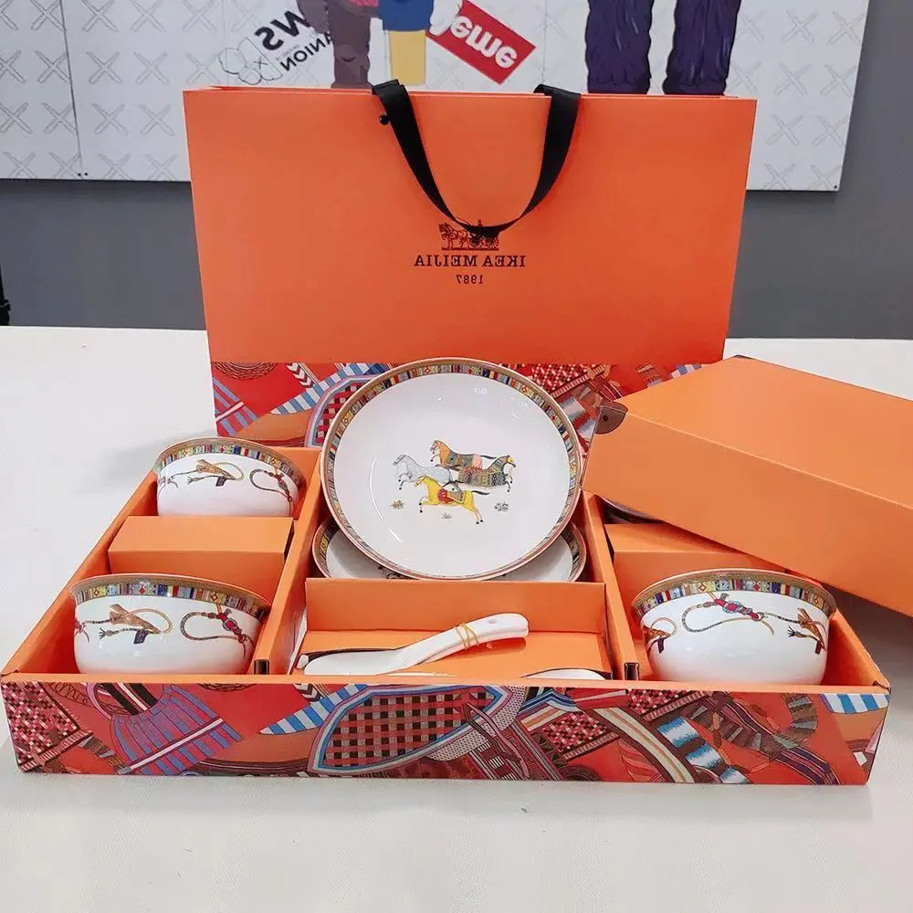 陶瓷餐具碗盘10件套礼盒装-高品质 颜色规格随机 KS