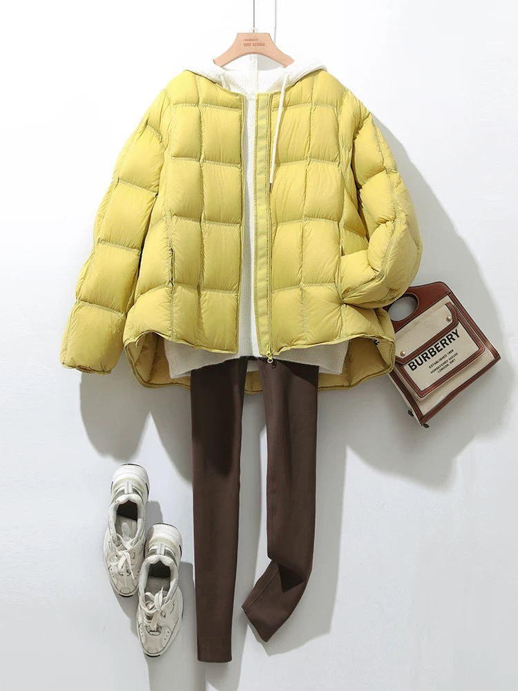 云朵泡芙黄色短款羽绒服女冬季轻薄白鸭绒2025新款——多多